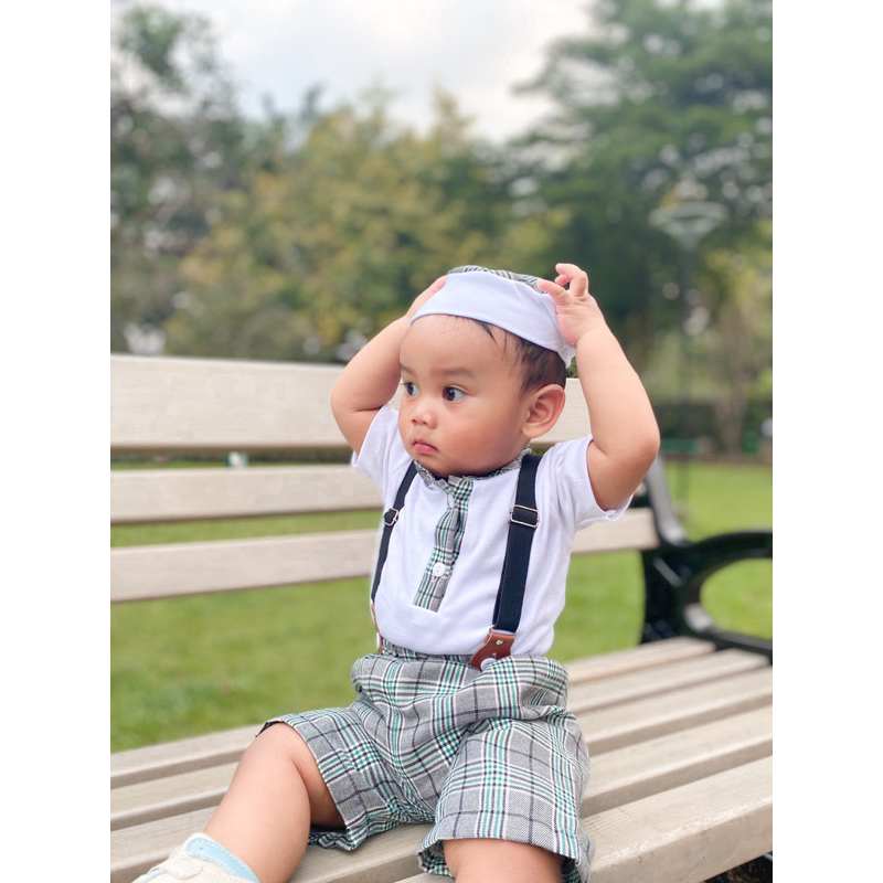 jumper suspender setelan romper anak laki laki 3 12 18 bulan baju koko anak baby baru lahir ZAYN koko set