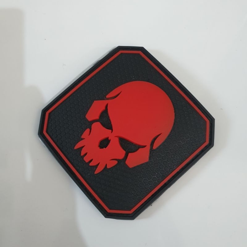 patch rubber logo tengkorak emerson merah / tempelan emblem karet velcro