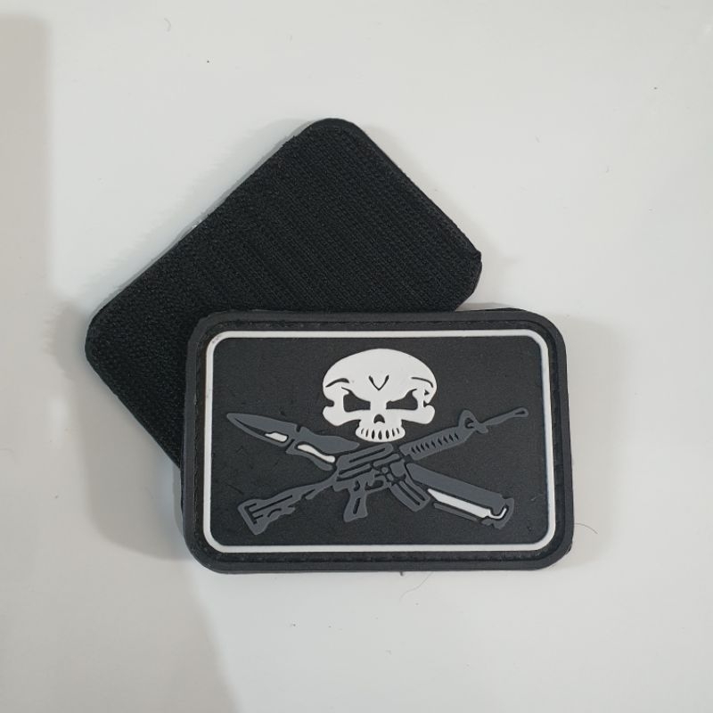 patch rubber logo tengkorak s.e.n.j.a.t.a silang abu / tempelan emblem karet velcro