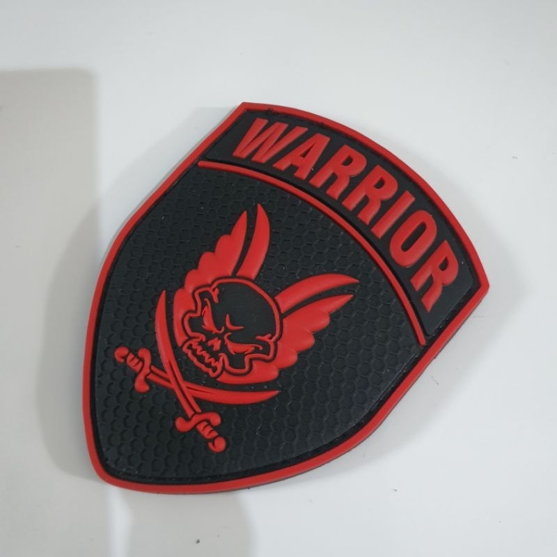 patch rubber logo tengkorak warrior merah / tempelan emblem karet velcro