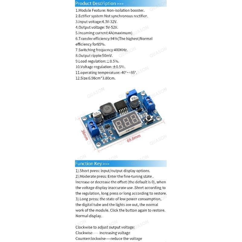 DC-DC Adjustable Power Step-down Module LM2596 Buck LED Converter Board 4V-40V to 1.25V-37V Voltage Regulator