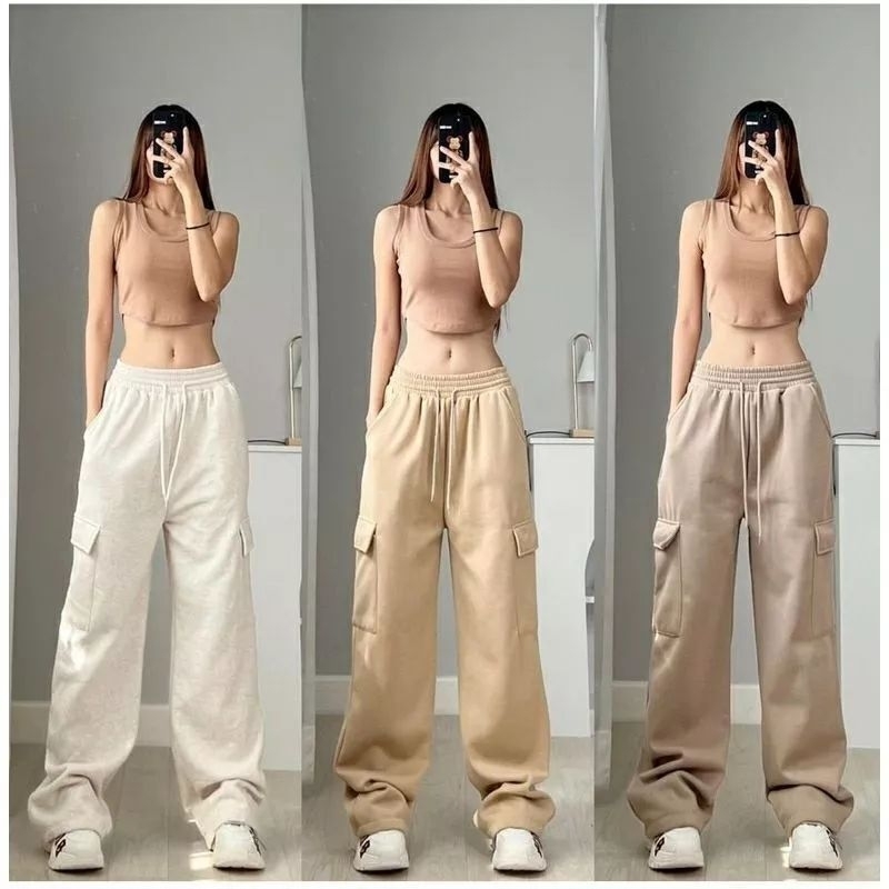 Jooly Cargo Pants - Celana Kulot Highwaist Baby Terry Korea Pants