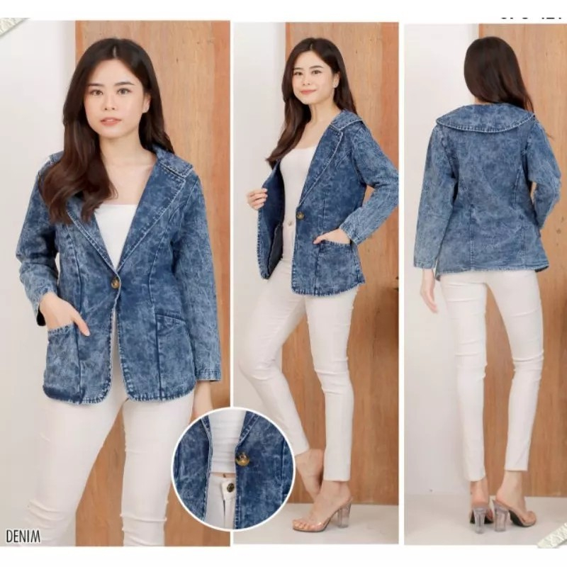 Blazer Wanita Korea Crop Import Korean Style Blazer Wanita Jeans Denim Korea Import Premiun Kekinian