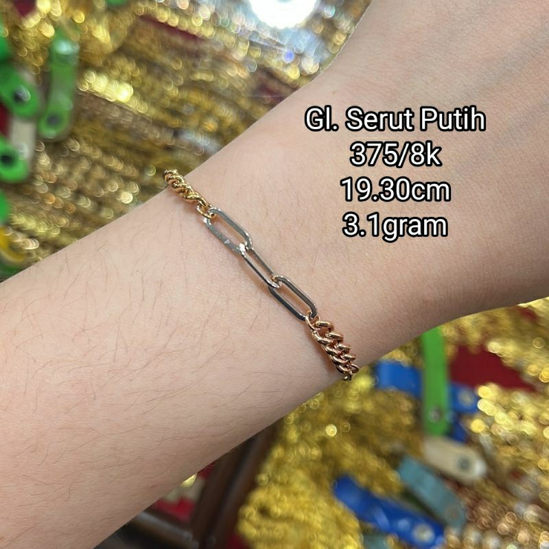 PERHIASAN GELANG EMAS PUTIH SERUT EMAS PUTIH ASLI KADAR 375/8K