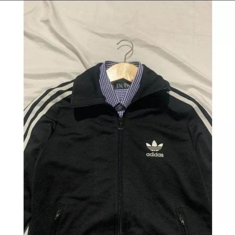 ADIDAS Original Tracktop Big Logo Full Tag Preloved Jaket Pria Black