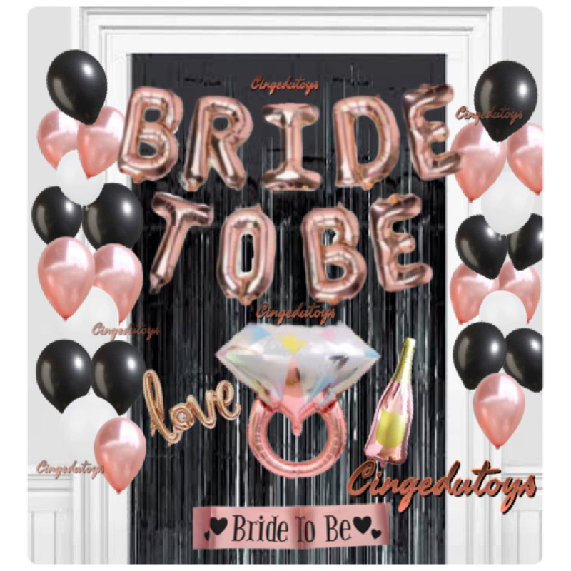 Paket balon Bridal shower bride to be set LENGKAP tema rosegold HITAM