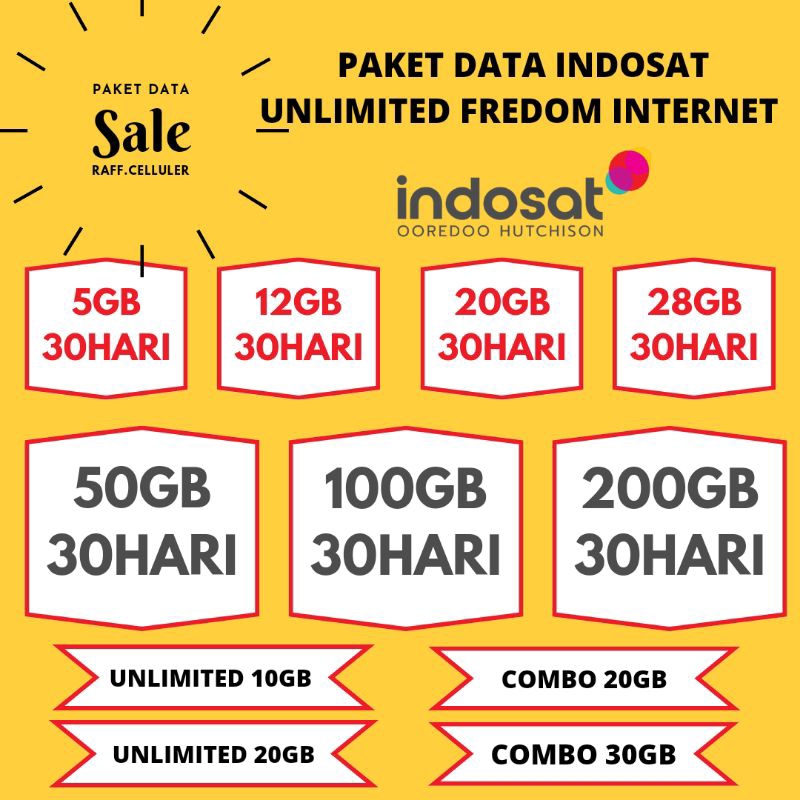 PAKET DATA KUOTA INDOSAT Freedom Internet full KUOTA 200GB 100GB 50GB 44GB 28GB 20GB 18GB 10GB INDOSAT UNLIMITED