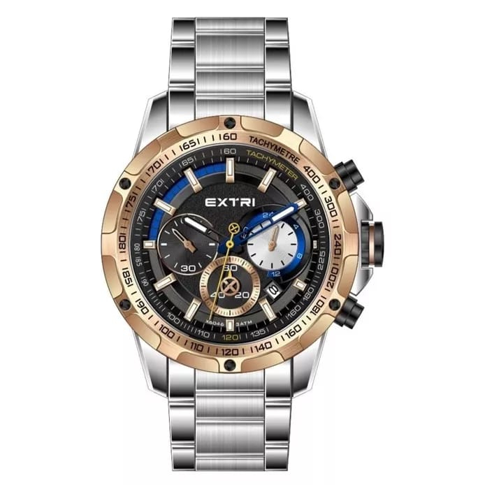 [COD] [Jam Tangan Pria Analog EXTRI Original Rantai Stainless Chronograph Water Resist