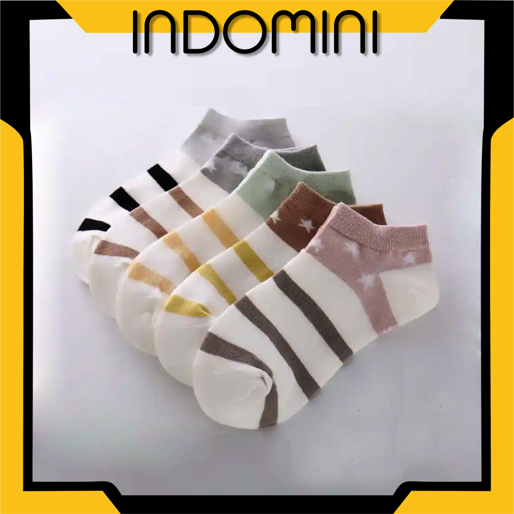 INDOMINI Kaos Kaki Motif Bintang Garis Cute Fashion Pria Wanita Korean Ankle Socks Import Murah KK135