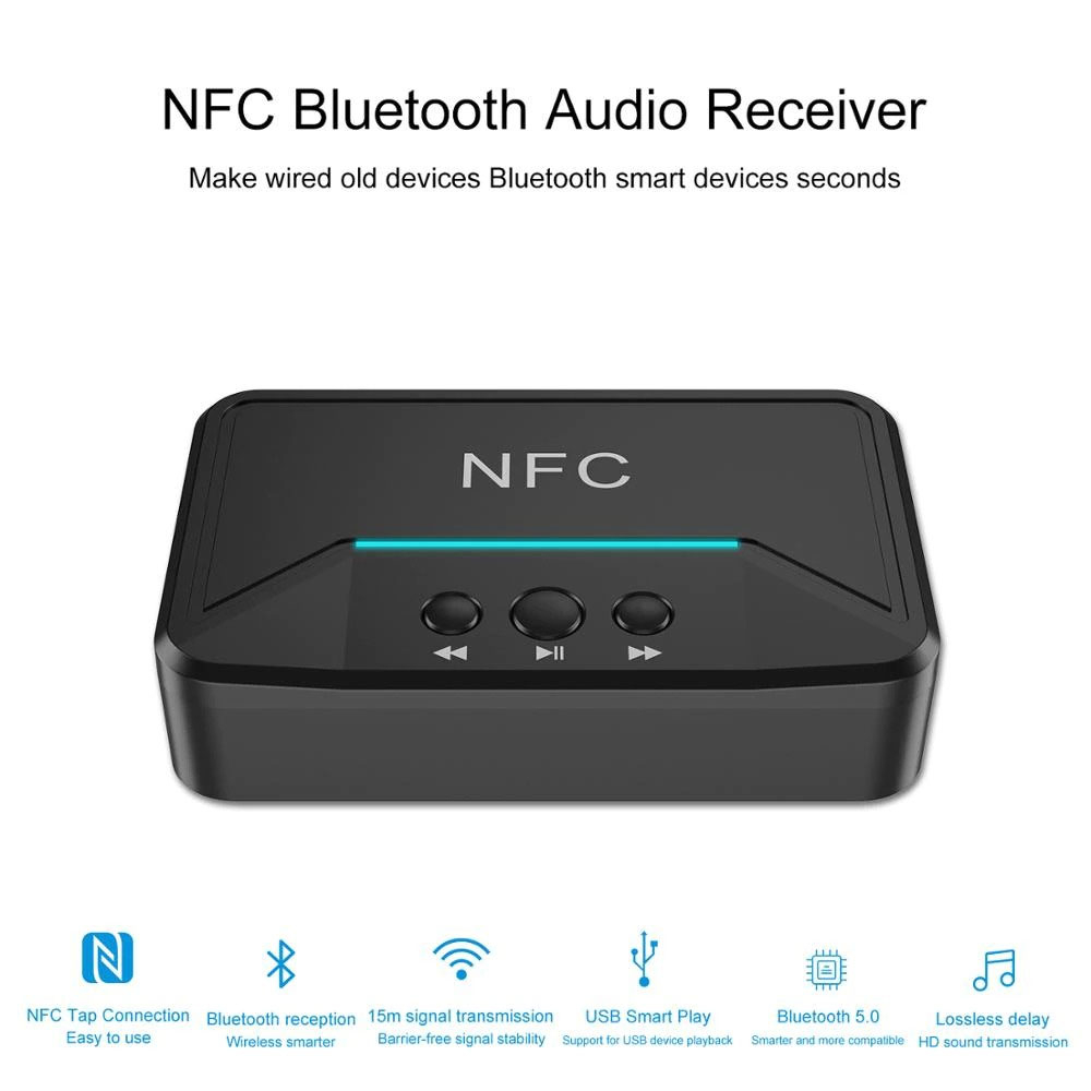 VAORLO Connector Audio Bluetooth 5.0 Receiver dengan NFC Stereo Car Kit Speaker - BT200 - Black - Au