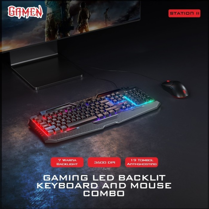 GAMEN Gaming Mouse Keyboard Combo Station II Black (RGB BackLight)