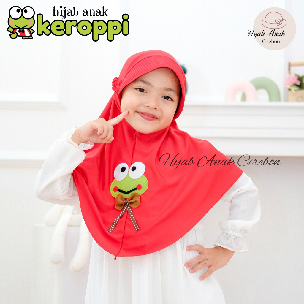 Hijab Anak TK Keroppi / Hijab Anak TK Kekinian / Hijab Anak TK Tali Karet / Jilbab Anak Karakter Ker