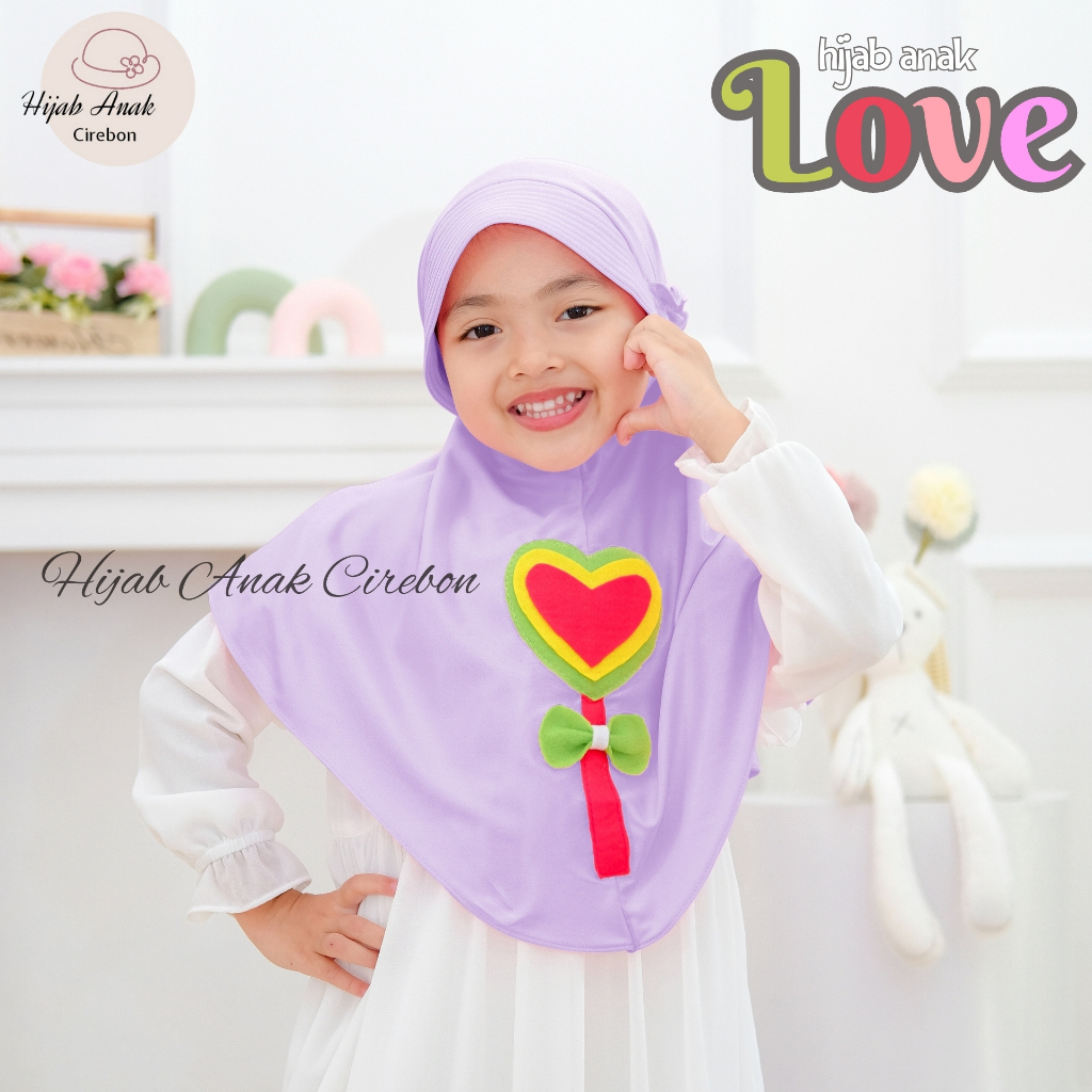 Hijab Anak TK Love / Hijab Anak TK Kekinian / Hijab Anak TK Tali Karet / Jilbab Anak Karakter Love /