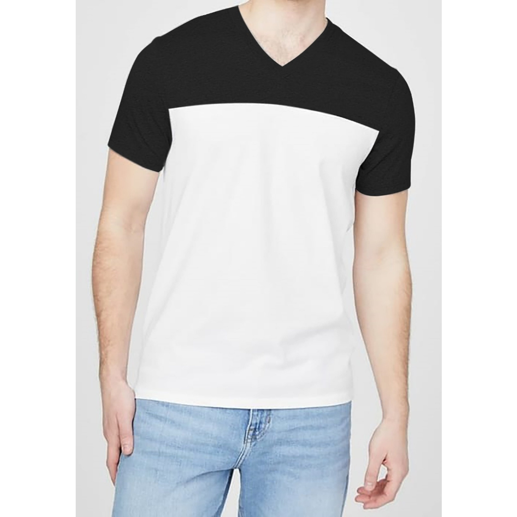 Baju kaos V neck kombinasi Two tone / kaos spandek slim fit / atasan pria casual