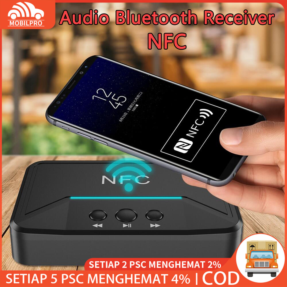 BT200 NFC Bluetooth 5.0 Penerima Audio Nirkabel Adaptor Audio Stereo 3.5Mm Suara Musik AUX RCA untuk Speaker Mobil