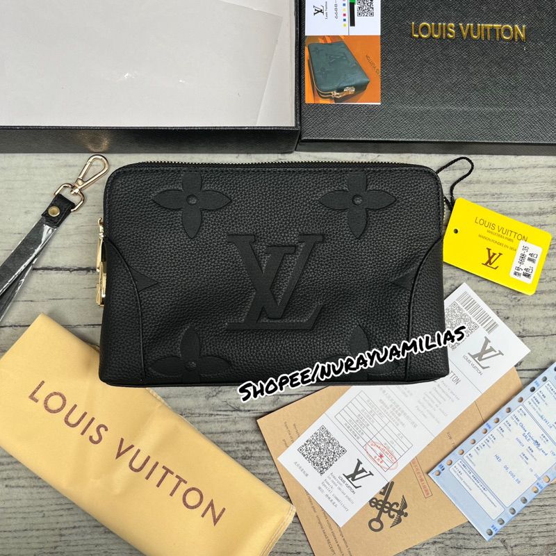 tas clutch lv import full kulit asli embosse clutch bag pria dan wanita branded import