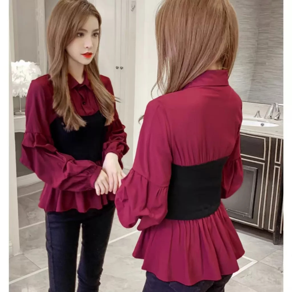 Top Atasan Kaos Blouse Perempuan Wanita Dewasa Import Lengan Puff Kimberly Molita