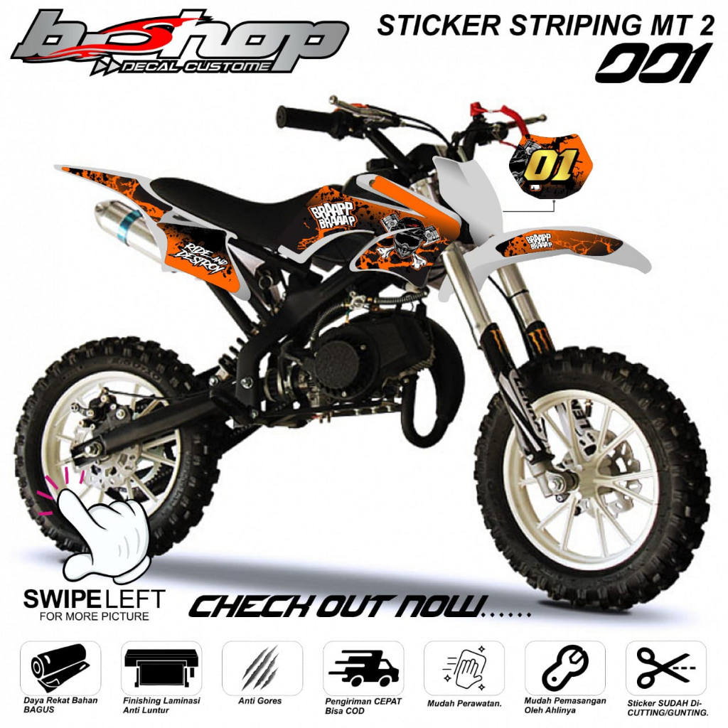 Stiker stripng motor mini Trail anak MT 2 mgx motif monster tengkorak keren
