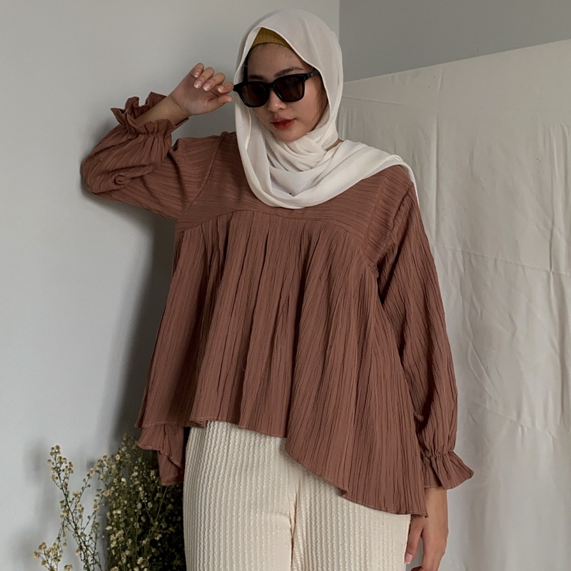 Maria Blouse Baby Crush - Atasan Kerja Oversize - Blouse Cringkle Polos