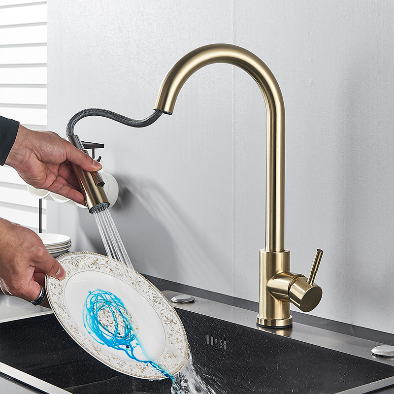 Touch Sensor Kran Sink Mixer Tarik Brushed Brass Kran kitchen Sink keran air wastafel Kran Cuci Piring Fleksibel