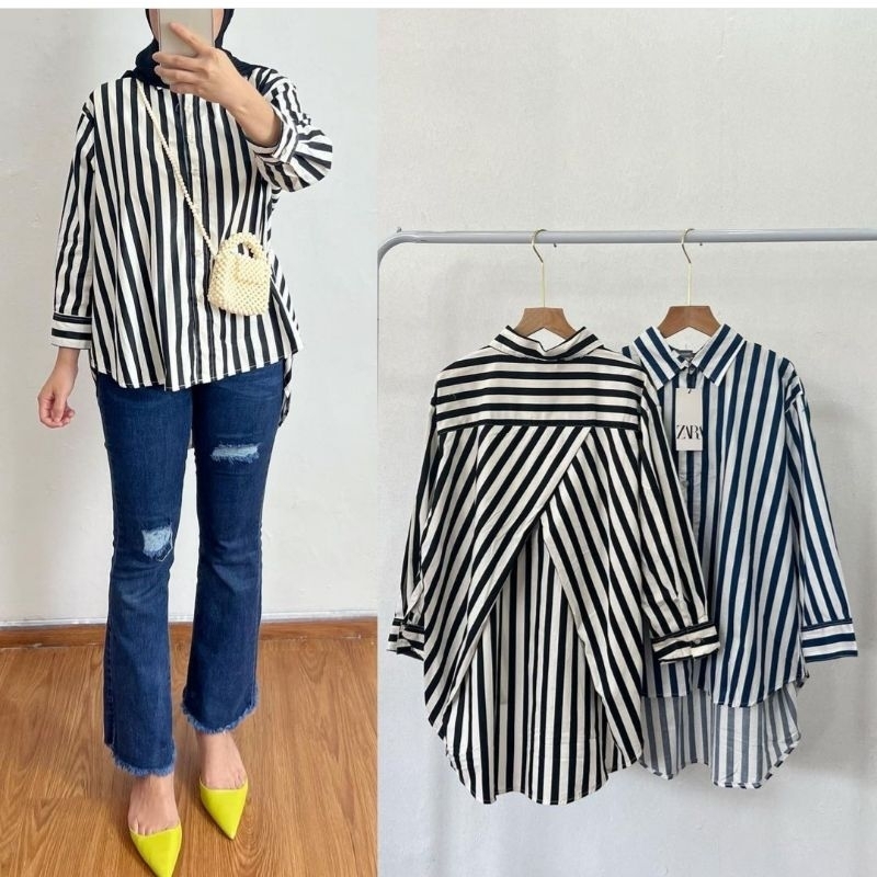 kemeja katun salur zara prenium silang blakang