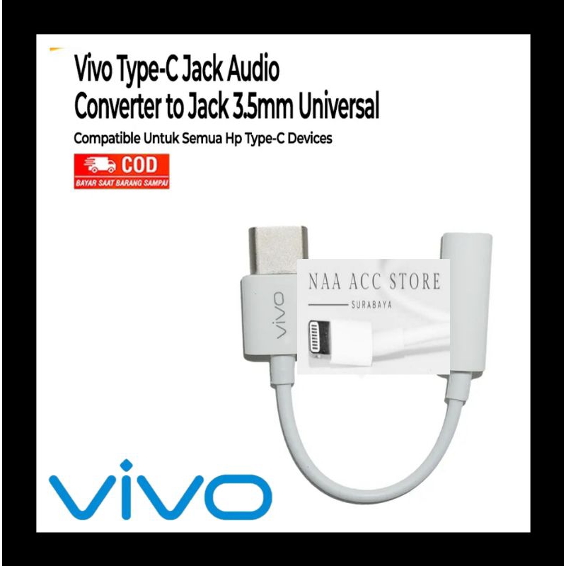 (ORIGINAL GARANSI) Converter / Splitter VIVO type C to Jack 3.5 Original 100% V21 V23 V25 T1 pro V27 V29E V30 Y100 X50 X60 X70 X80 Spliter Tipe c