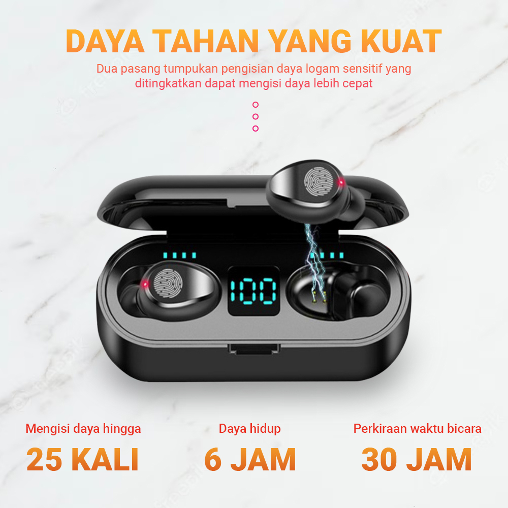 Headset F9 TWS Wireless Earphone Earbuds Bluetooth 5.1 Dengan Mikrofon HIFI Stereo 9D