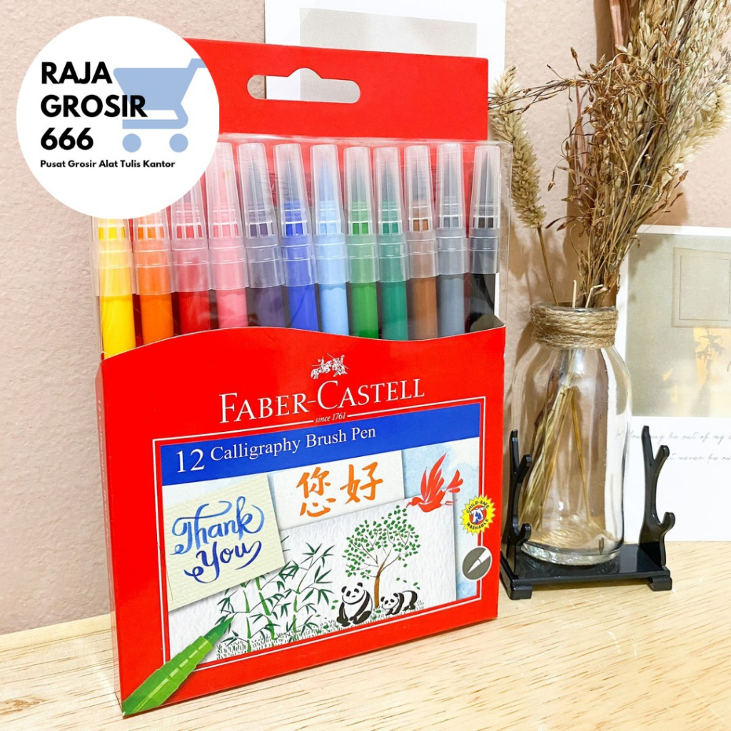 

calligraphy brush pen FABER CASTELL isi 12 temrurah COD kuas set free tutup