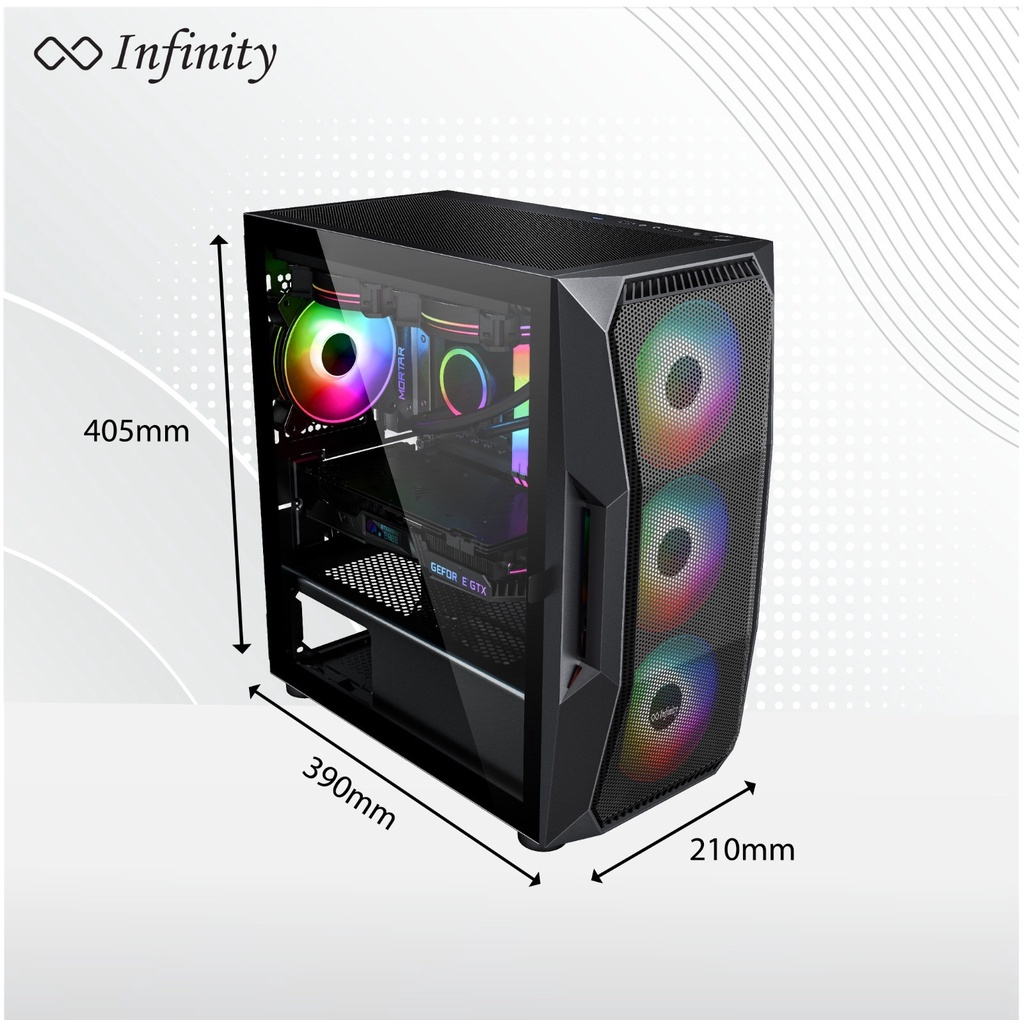 Gaming Case INFINITY POSEIDON V2 BLACK +3 Fan F122 Auto RGB