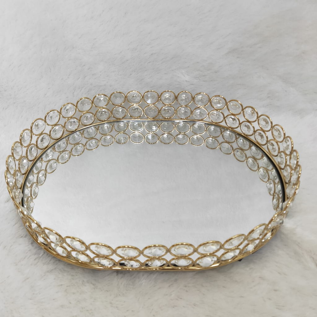 Nampan Kristal Oval Mewah / Nampan Kaca Seserahan Pernikahan