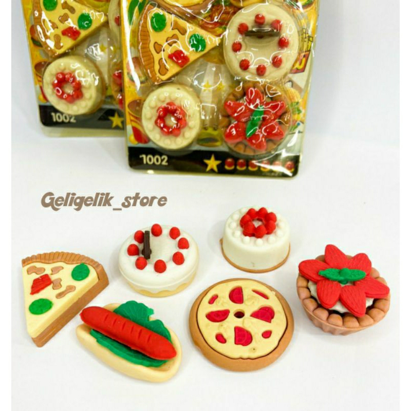 

Penghapus Pensil Set Lucu Pizza Kue Cake / Stip Motif Makanan / Hapusan Fancy Set