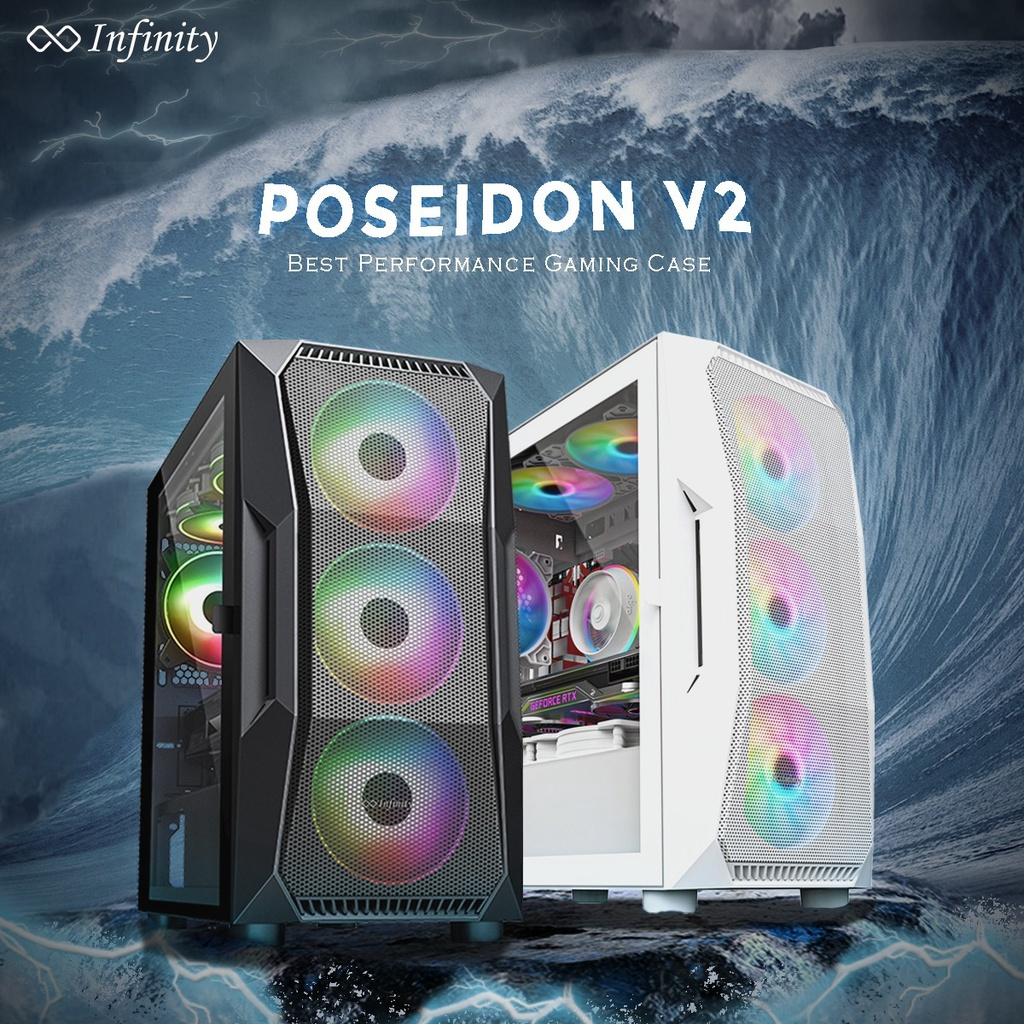 Gaming Case INFINITY POSEIDON V2 WHITE +3 Fan F122 Auto RGB