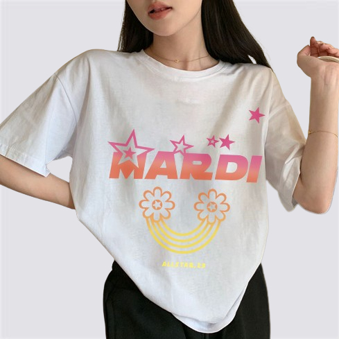 XiaoZhaiNv Kaos Atasan Oversize Wanita Gradient Rainbow Pattern Lengan Pendek A0937