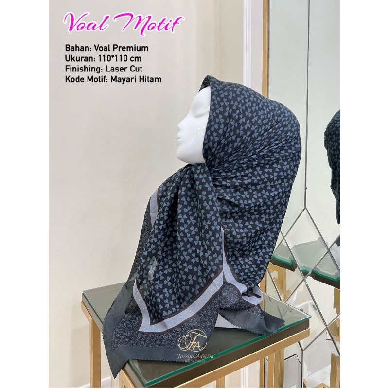 hijab segiempat motif love warna hitam krudung voal premium