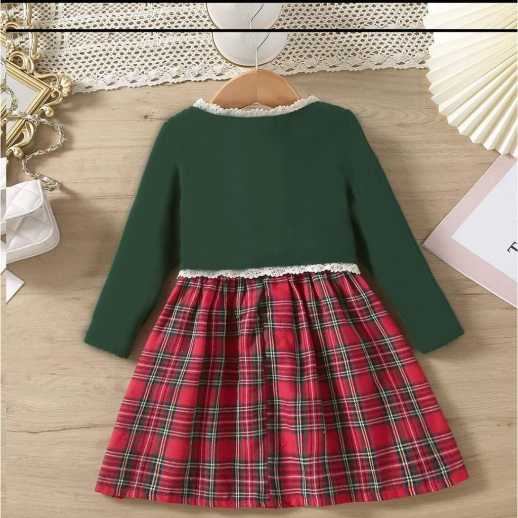 Dress Rompi Christmas / Dress Anak / Dress Perempuan / Dress Viral  / Dress 5-8 Tahun