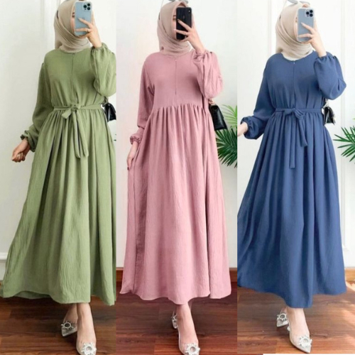 [GRATIS BROS+SABUK] STARLA MIDI DRESS CRINKLE MUAT BB SAMPAI 110kg