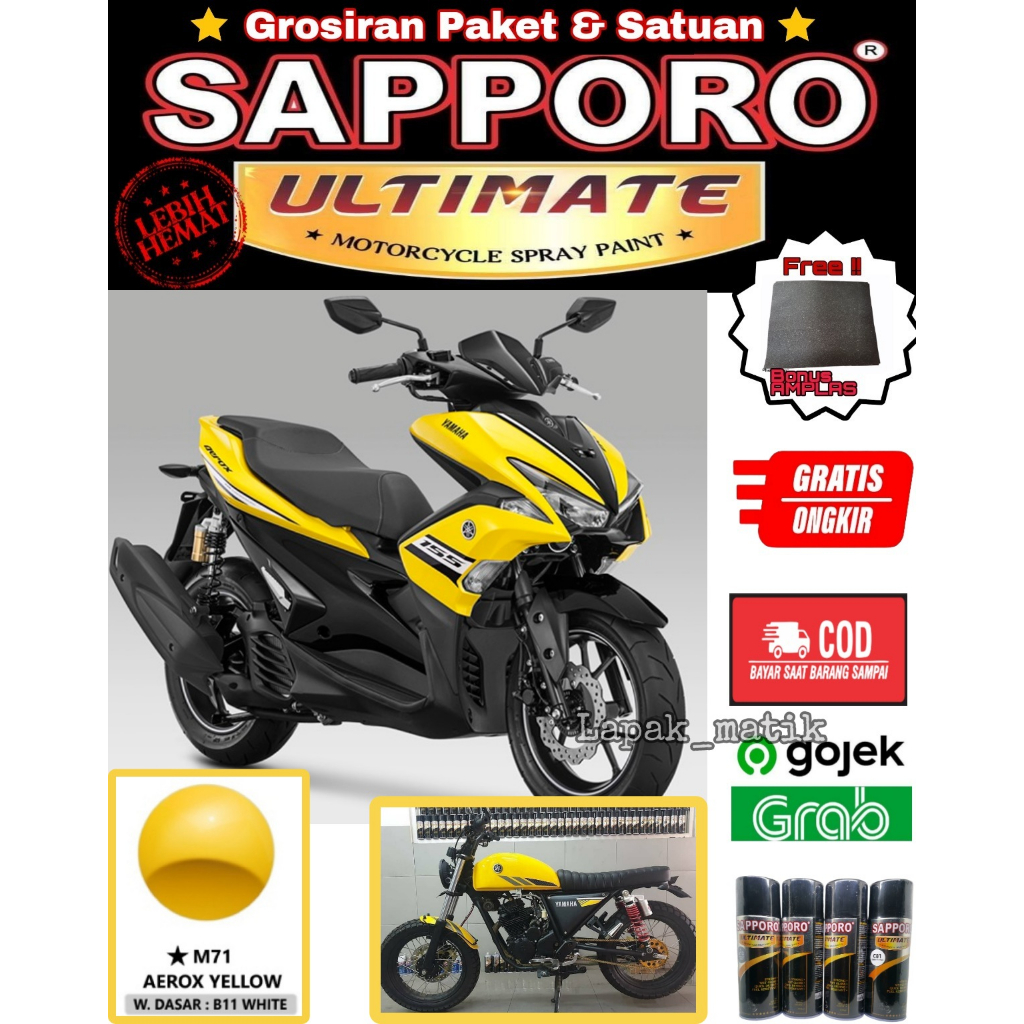 Pilok Sapporo Ultimate Aerox Yellow M71 Kuning Metalik 400ML