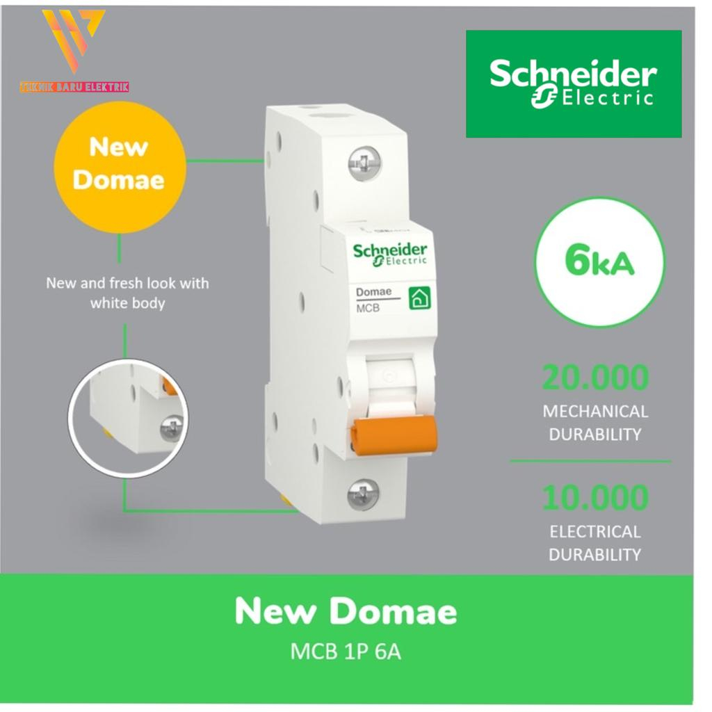 MCB SCHNEIDER NEW DOMAE ELECTRIC 1PHASE 2A 4A 6A 10A 16A 20A 25A 32A SNI BREKER PEMUTUS TEGANGAN LISTRIK 220V