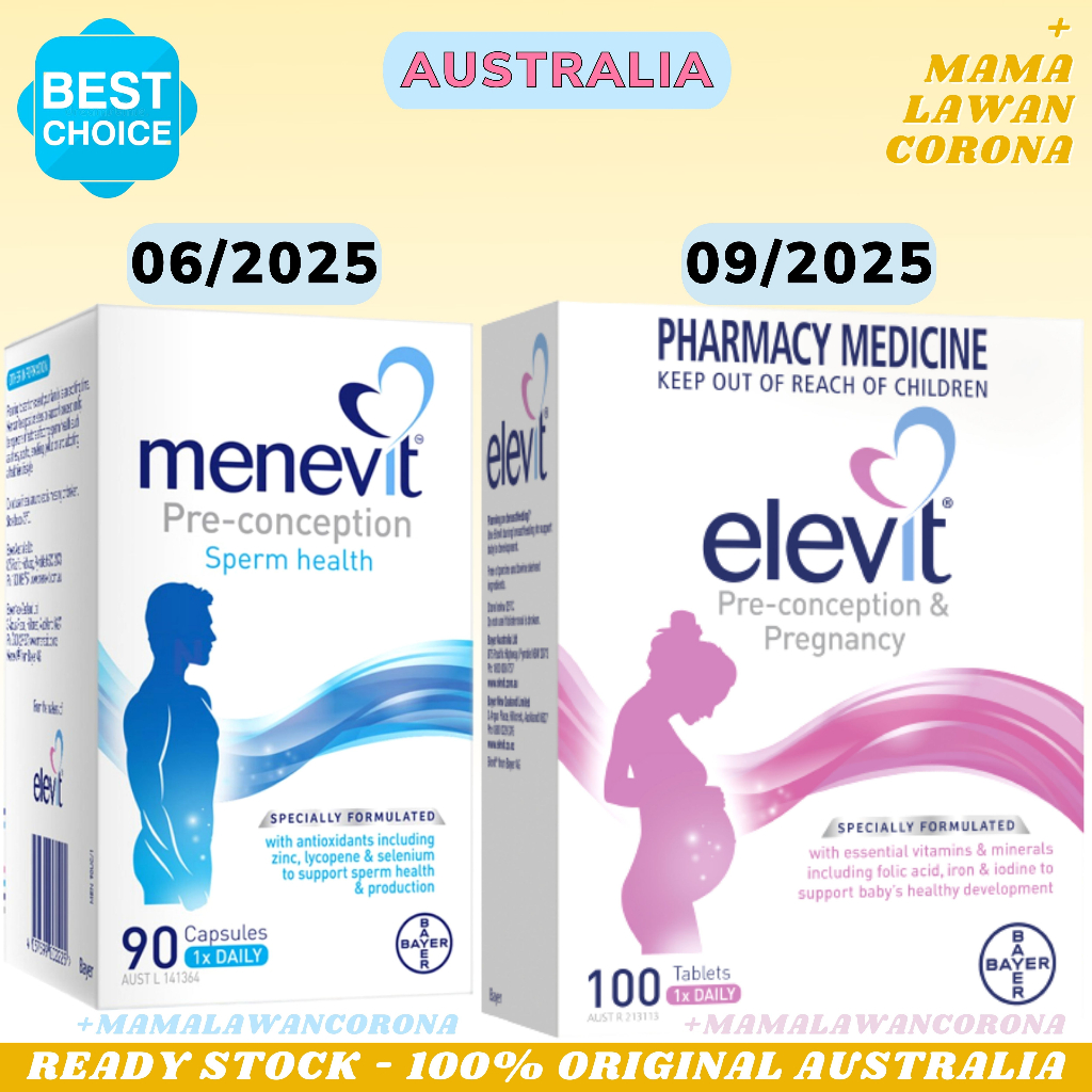 ELEVIT Pregnancy Pre Conception Multivitamin 100 Tablets Tablet Dan // MENEVIT Sperm Health Preconception 90 Capsules Kapsul Original Australia Vitamin Program Hamil Penyubur Kandungan Kehamilan Promil Pronatal Original Australia