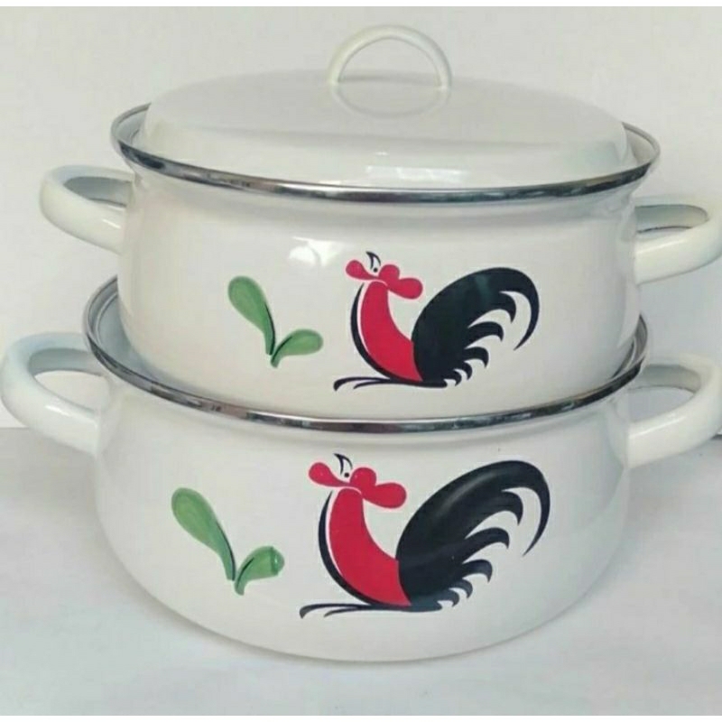 Panci Set Enamel 20+22 Ayam Jago Kukuruyuk Dutch Oven  Kedaung