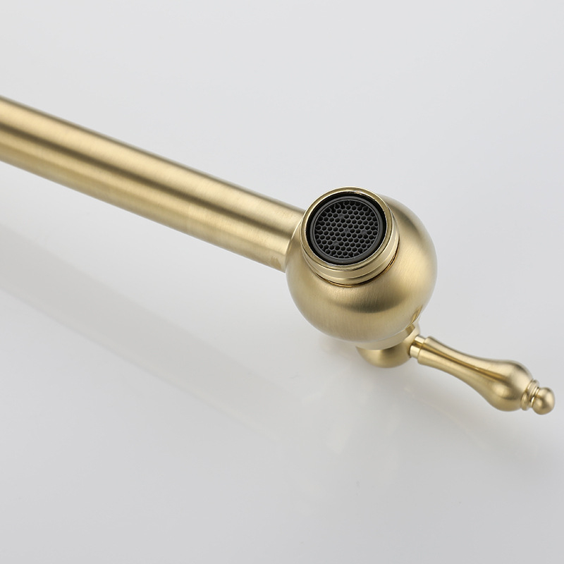 Keran Wastafel Dinding Brushed Brass Keran Wastafel Cuci Piring kran air wastafel Kran Dinding Foldable Keran Air Cuci Piring