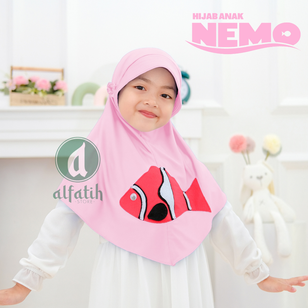 ALFATIH STORE / Hijab Anak Nemo Jersey / variasi Karakter Ikan Nemo / Jilbab anak murah