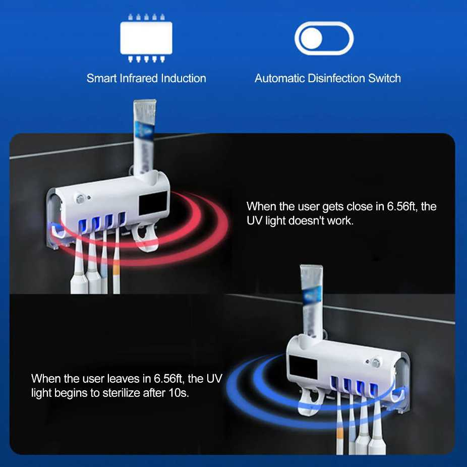 Alat Sterilisasi Sikat Gigi Toothbrush Holder UV Disinfection Smart Infrared Dispenser Pasta Gigi Berkualitas