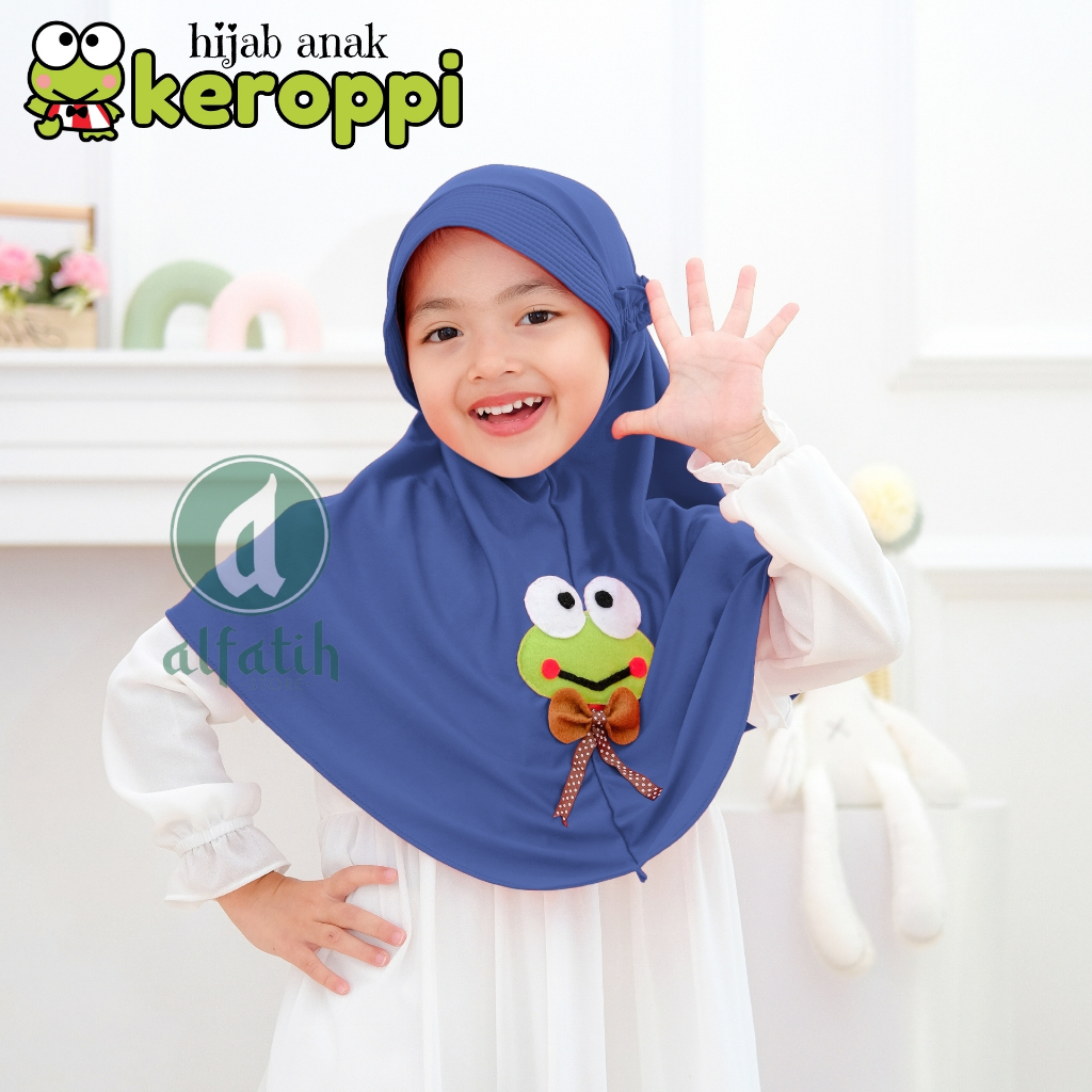 ALFATIH STORE / Hijab Anak Keroppi Jersey / variasi Karakter Keroppi / Jilbab anak murah