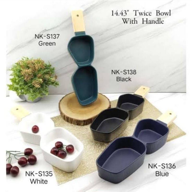NAKAMI Ceramic Twin Bowl Twice Bowl With Handle Mangkok Keramik Sekat 2
