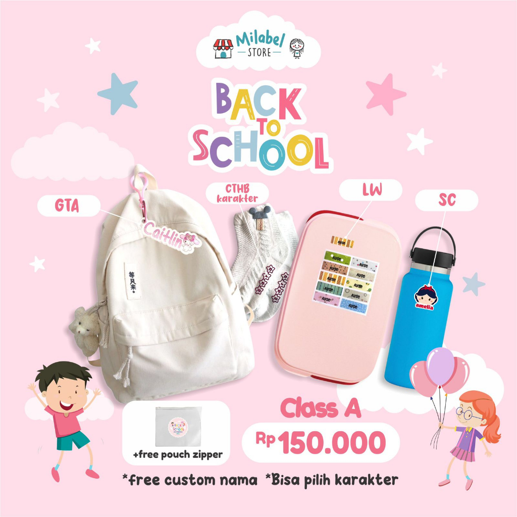 

MILABELSTORE - Back To School PAKET A gantungan tas/stiker baju/label nama/stiker nama/