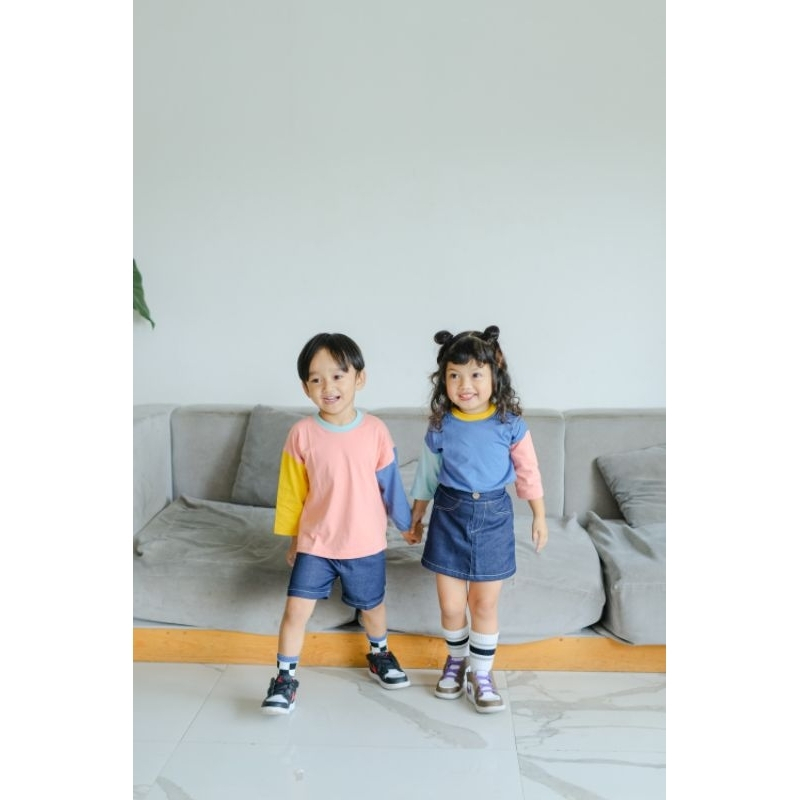 GAMA SET SETELAN BAJU ANAK UNISEX SETELAN BAJU ANAK COUPLE SETELAN BAJU ANAK COLOURBLOCK 1-6 TAHUN