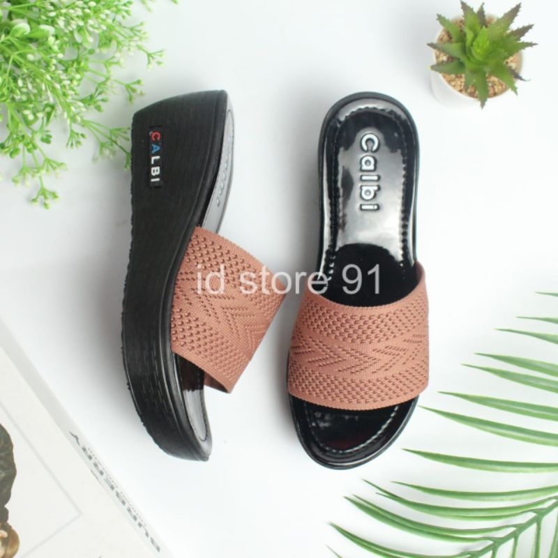 Sandal Wedges Slop Wanita Rajut Import