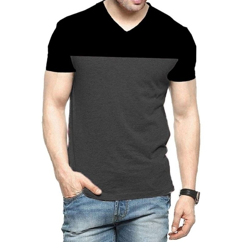 KAOS PRIA VNECK ( TWO TONE ) BAJU DISTRO PRIA LENGAN PENDEK MODEL TERBARU