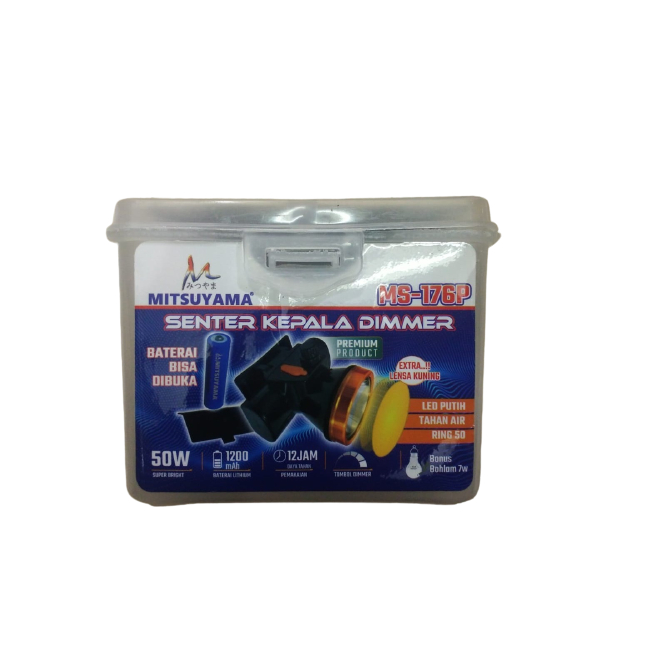 Senter Kepala Mitsuyama 50 Watt Dimmer Baterai Lithium 18650 MS-176P Bonus Bohlam 7W